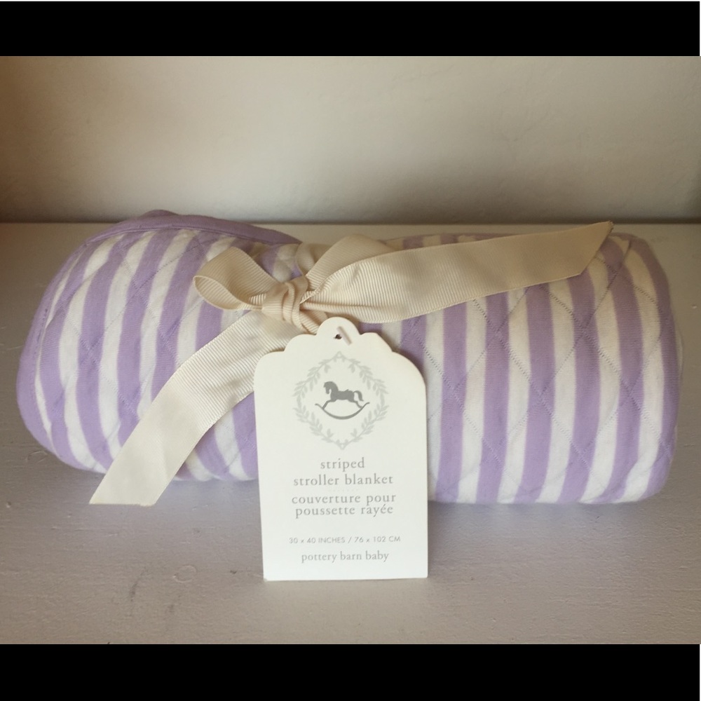 Pottery Barn purple striped stroller blanket NWT